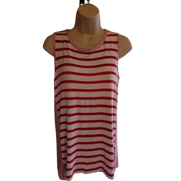 cha cha vente Red and White Striped Sleeveless Tank Top/Blouse Size Large - Picture 1 of 9